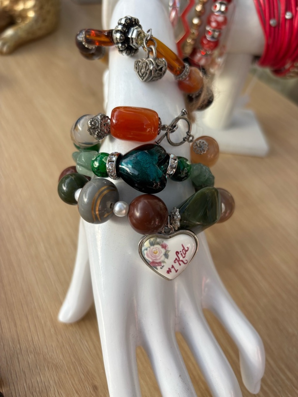 Handcrafted Multicolor Beaded Heart Charm Bracelet